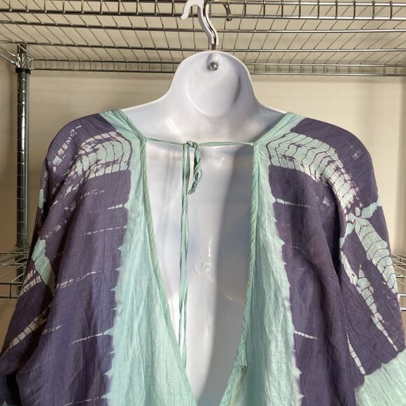 Vix Paula‎ Hermanny Women's Teal Tie Dye Silk Poncho Top Size S Resort Cover Up - Picture 10 of 12
